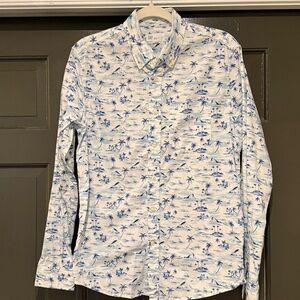 GAP Unticked Fit Stretch Blue Hawaii Print Long Sleeve Shirt - Size Small